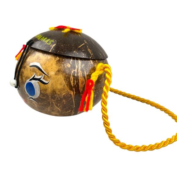 Vintage Kitschy Bahamas Coconut Purse Bank Tiki Folk Art Souvenir Novelty Bag - Picture 3 of 9